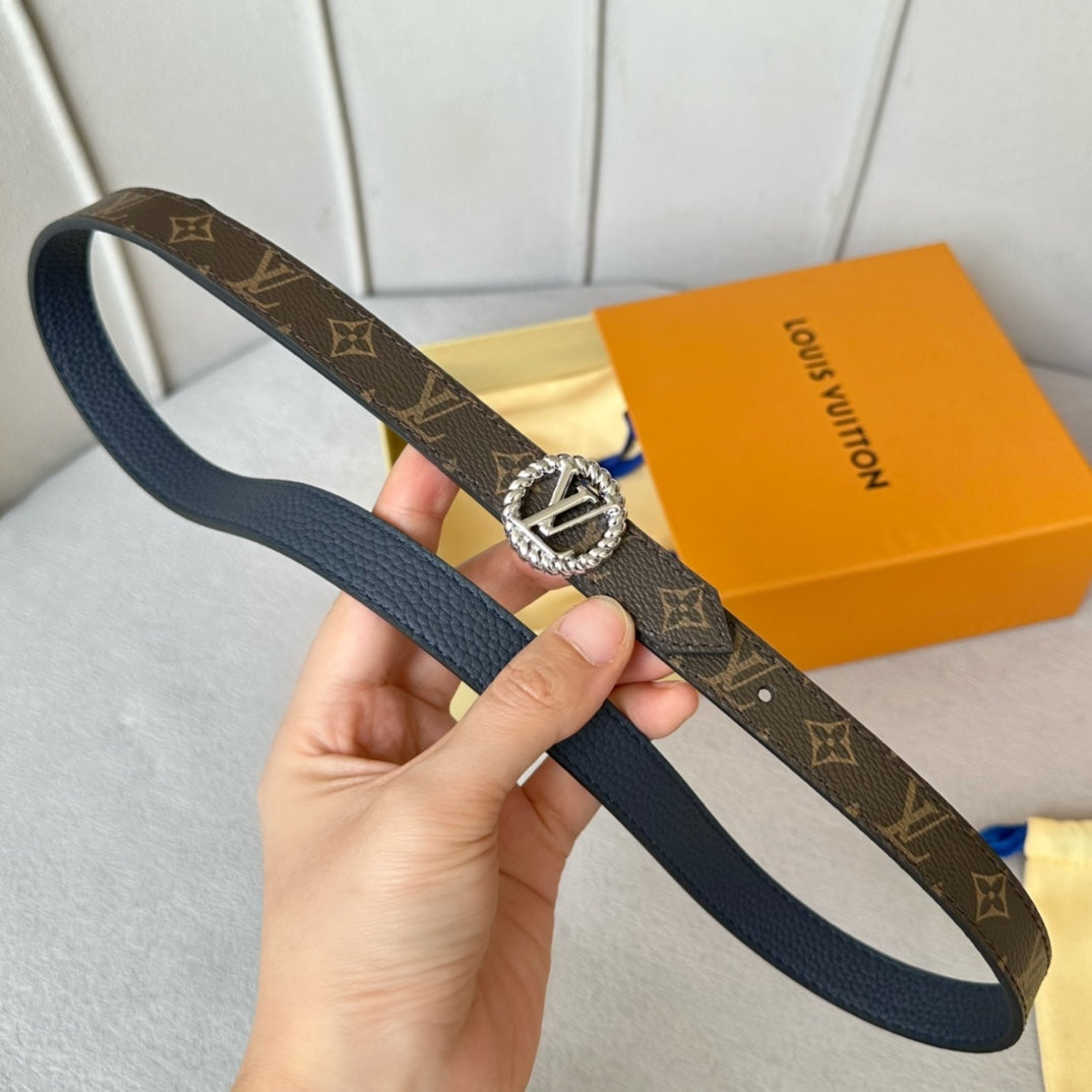 LV S-LOCK BELT 20 MM IN NAVY BLUE CALFSKIN AND CIRCLE SILVER HARDWARE