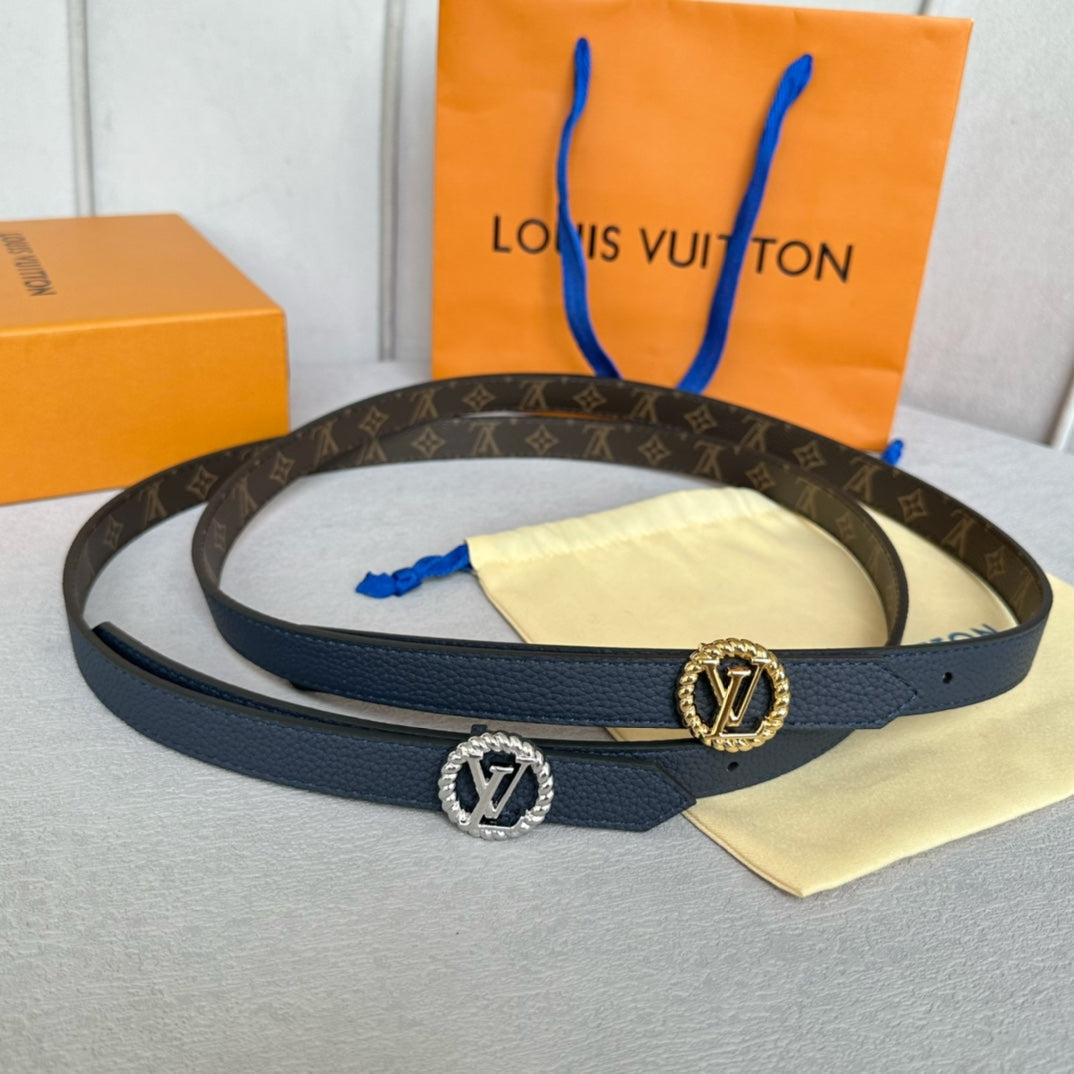 LV S-LOCK BELT 20 MM IN NAVY BLUE CALFSKIN AND CIRCLE SILVER HARDWARE