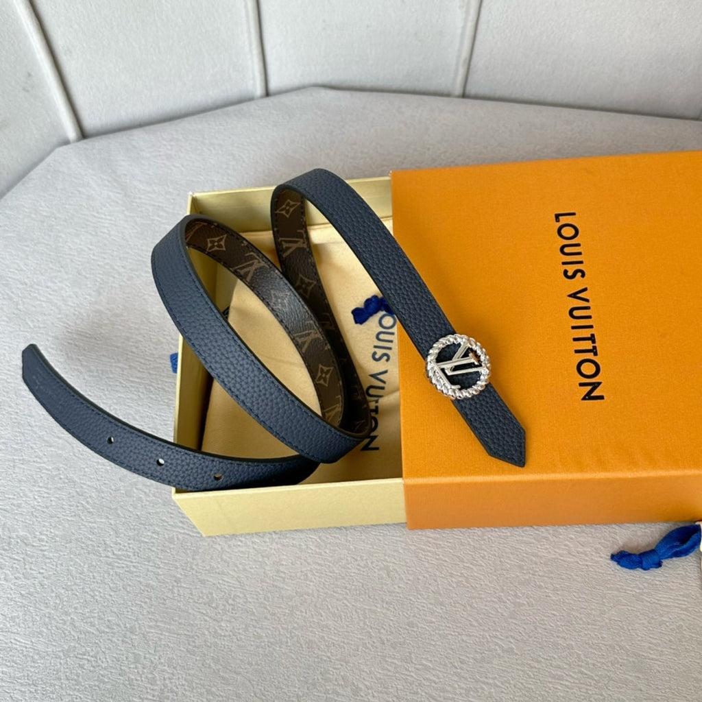 LV S-LOCK BELT 20 MM IN NAVY BLUE CALFSKIN AND CIRCLE SILVER HARDWARE