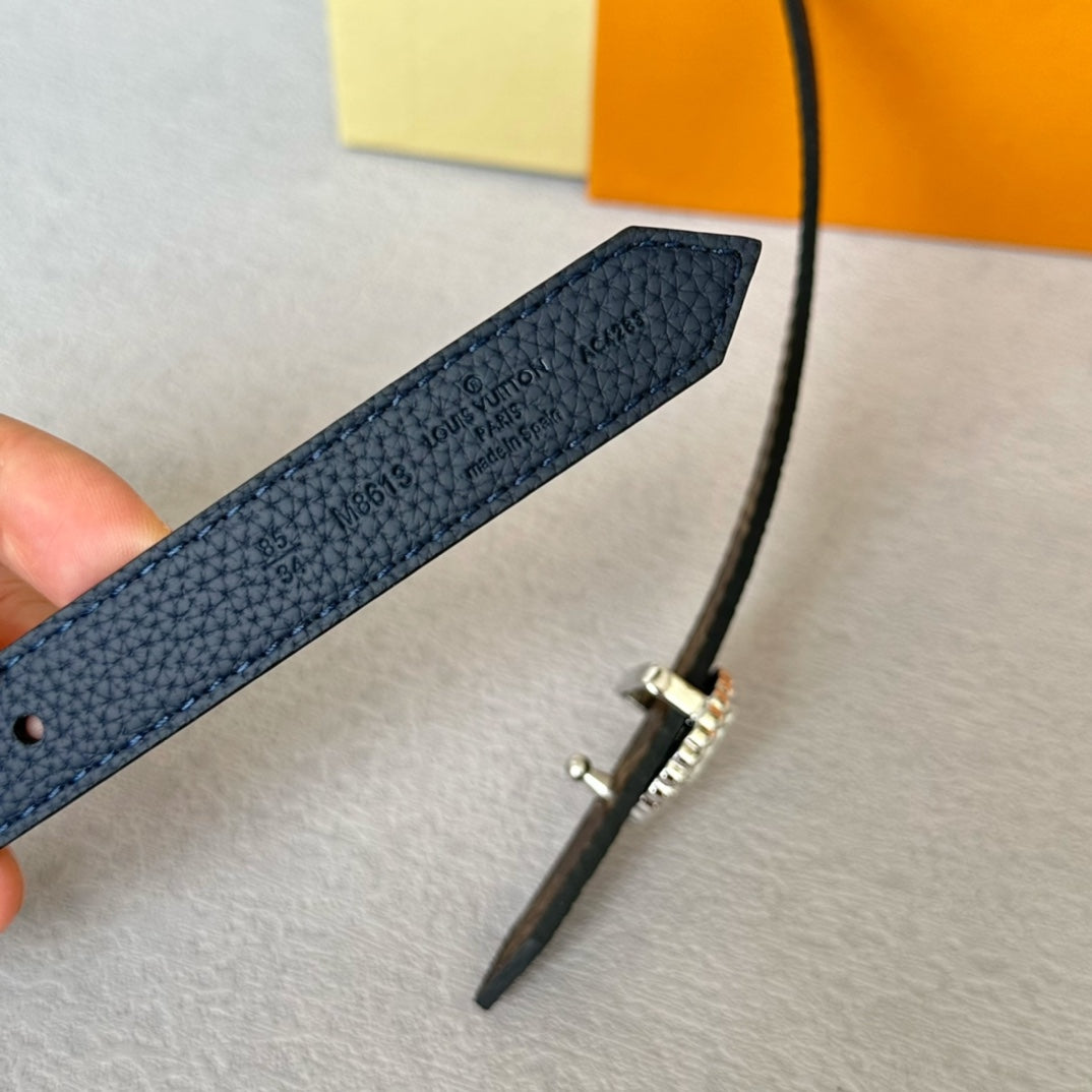LV S-LOCK BELT 20 MM IN NAVY BLUE CALFSKIN AND CIRCLE SILVER HARDWARE