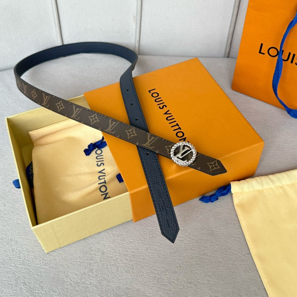 LV S-LOCK BELT 20 MM IN NAVY BLUE CALFSKIN AND CIRCLE SILVER HARDWARE