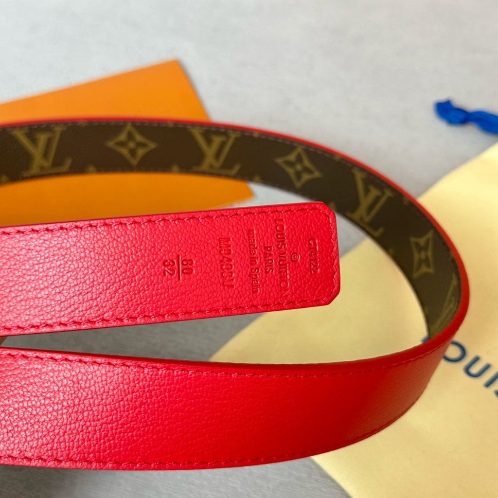 LV BLOOM 30MM BELT IN ROSE RED CALFSKIN GOLD HARDWARE