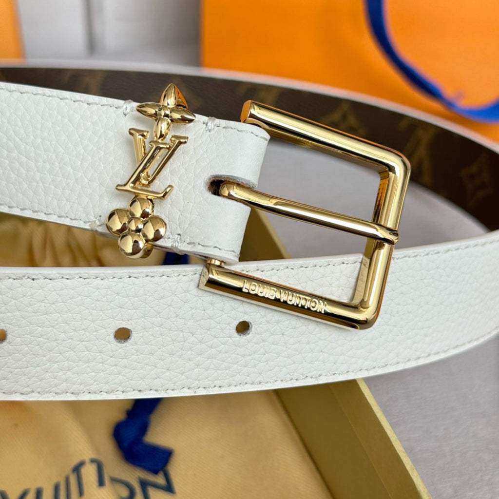 LV BLOOM 30MM BELT IN WHITE CALFSKIN GOLD HARDWARE