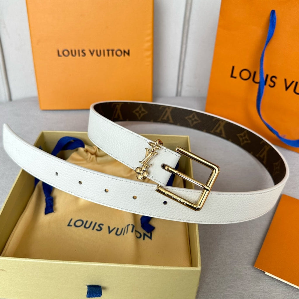 LV BLOOM 30MM BELT IN WHITE CALFSKIN GOLD HARDWARE