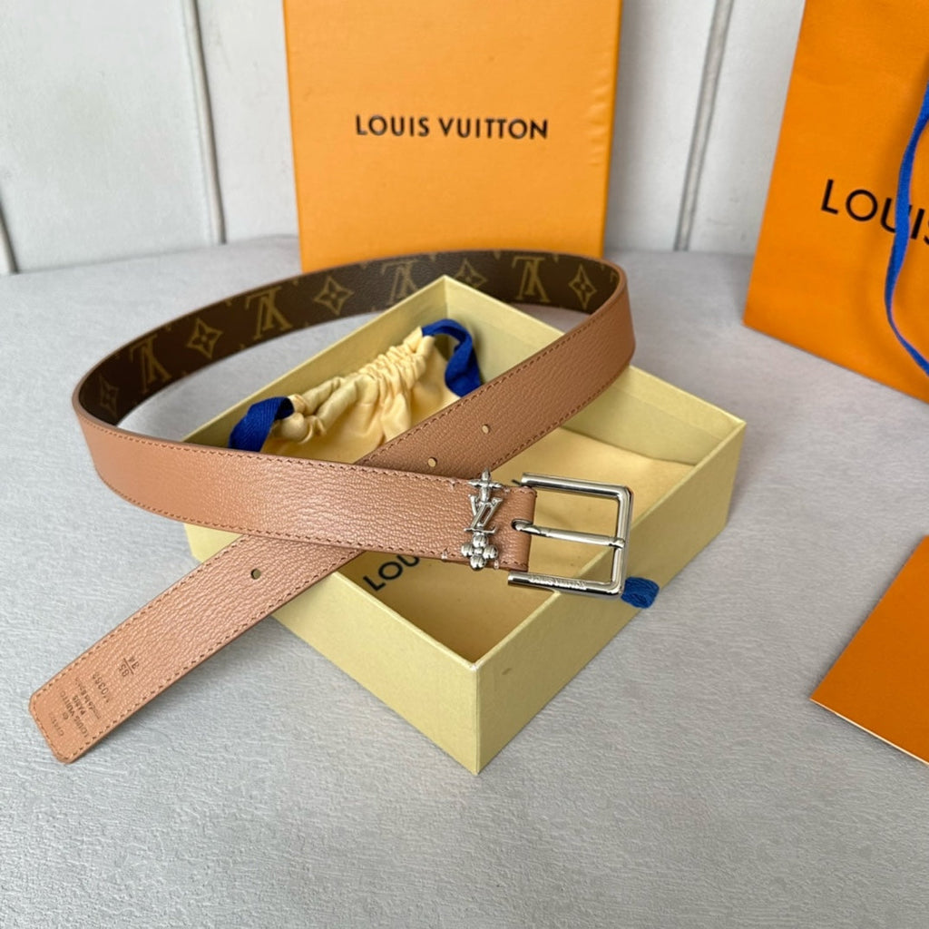 LV BLOOM 30MM BELT IN APRICOT ORANGE CALFSKIN SILVER HARDWARE