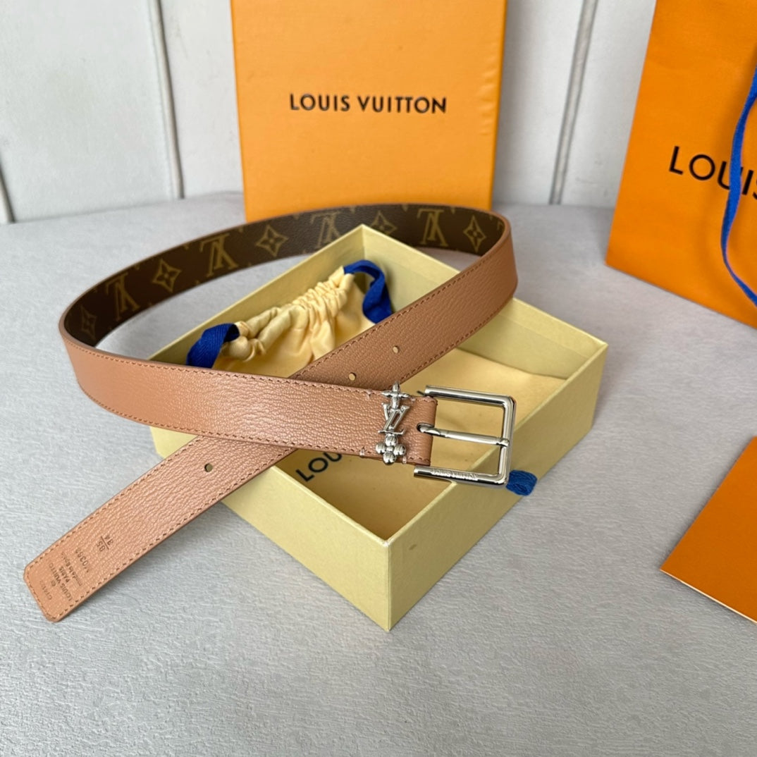 LV BLOOM 30MM BELT IN APRICOT ORANGE CALFSKIN SILVER HARDWARE