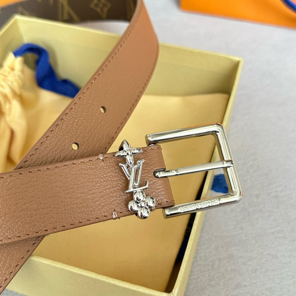 LV BLOOM 30MM BELT IN APRICOT ORANGE CALFSKIN SILVER HARDWARE