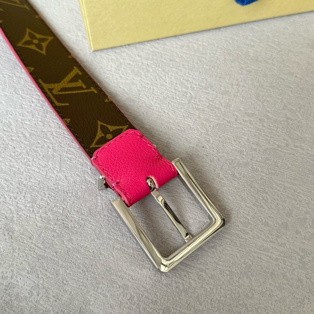 LV BLOOM 30MM BELT IN DEEP PINK CALFSKIN SILVER HARDWARE