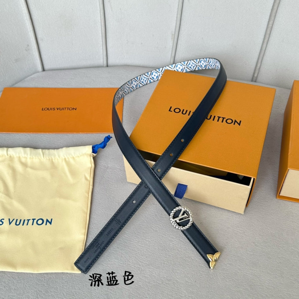 PRETTY LV 20MM REVERSIBLE BELT WHITE AND BLUE CALFSKIN SILVER MIX GOLD HARDWARE