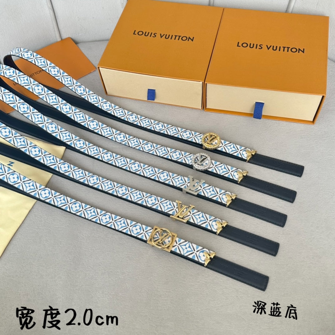 PRETTY LV 20MM REVERSIBLE BELT WHITE AND BLUE CALFSKIN SILVER MIX GOLD HARDWARE