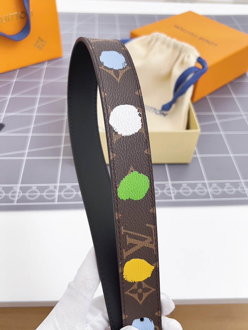 LV Bloom 30mm Mutilcolor Belt Silver Buckle Black Brown Leather