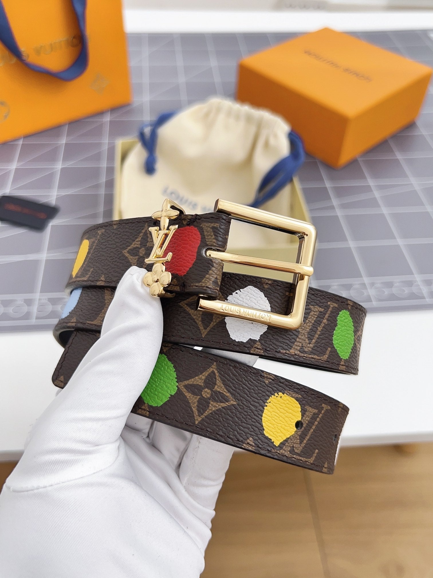 LV BLOOM 30 MM IN COLORFUL MONOGRAM CALFSKIN GOLD HARDWARE