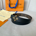 LV  MINI FLOWERGRAM 30MM REVERSIBLE BELT IN BLACK CALFSKIN GOLD HARDWARE