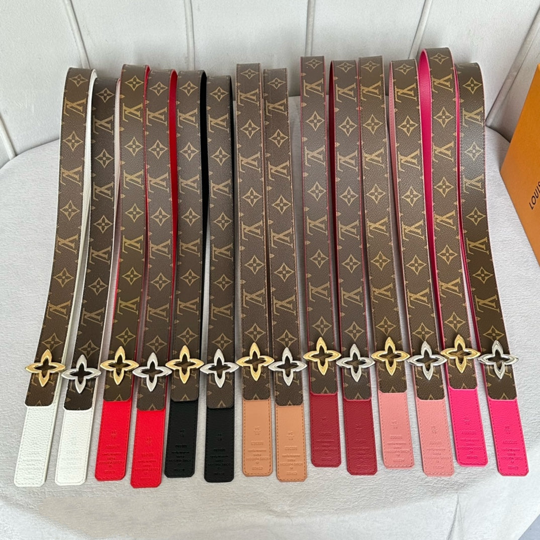 LV Flowergram 30mm Reversible Belt Silver Buckle Burgundy Brown Leather