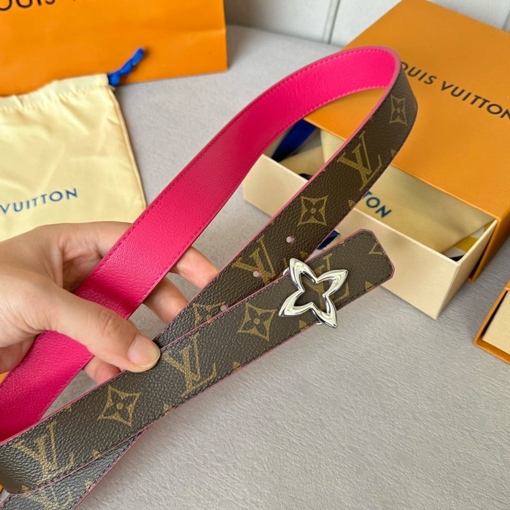 LV  MINI FLOWERGRAM 30MM REVERSIBLE BELT IN BRIGHT PINK CALFSKIN SILVER HARDWARE