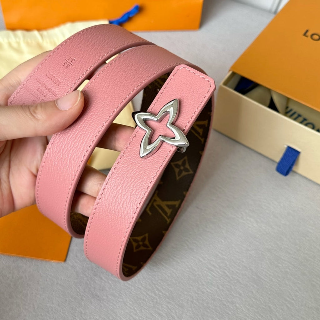 LV  MINI FLOWERGRAM 30MM REVERSIBLE BELT IN BLUSH PINK CALFSKIN SILVER HARDWARE