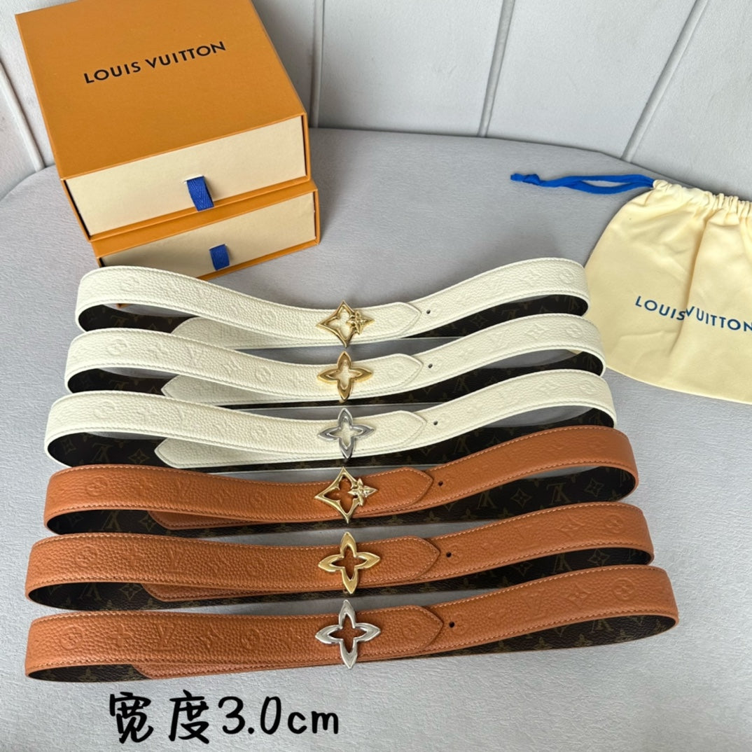 LV  MINI FLOWERGRAM 30MM REVERSIBLE BELT IN BRONZE BROWN EMBOSSED CALFSKIN SILVER HARDWARE