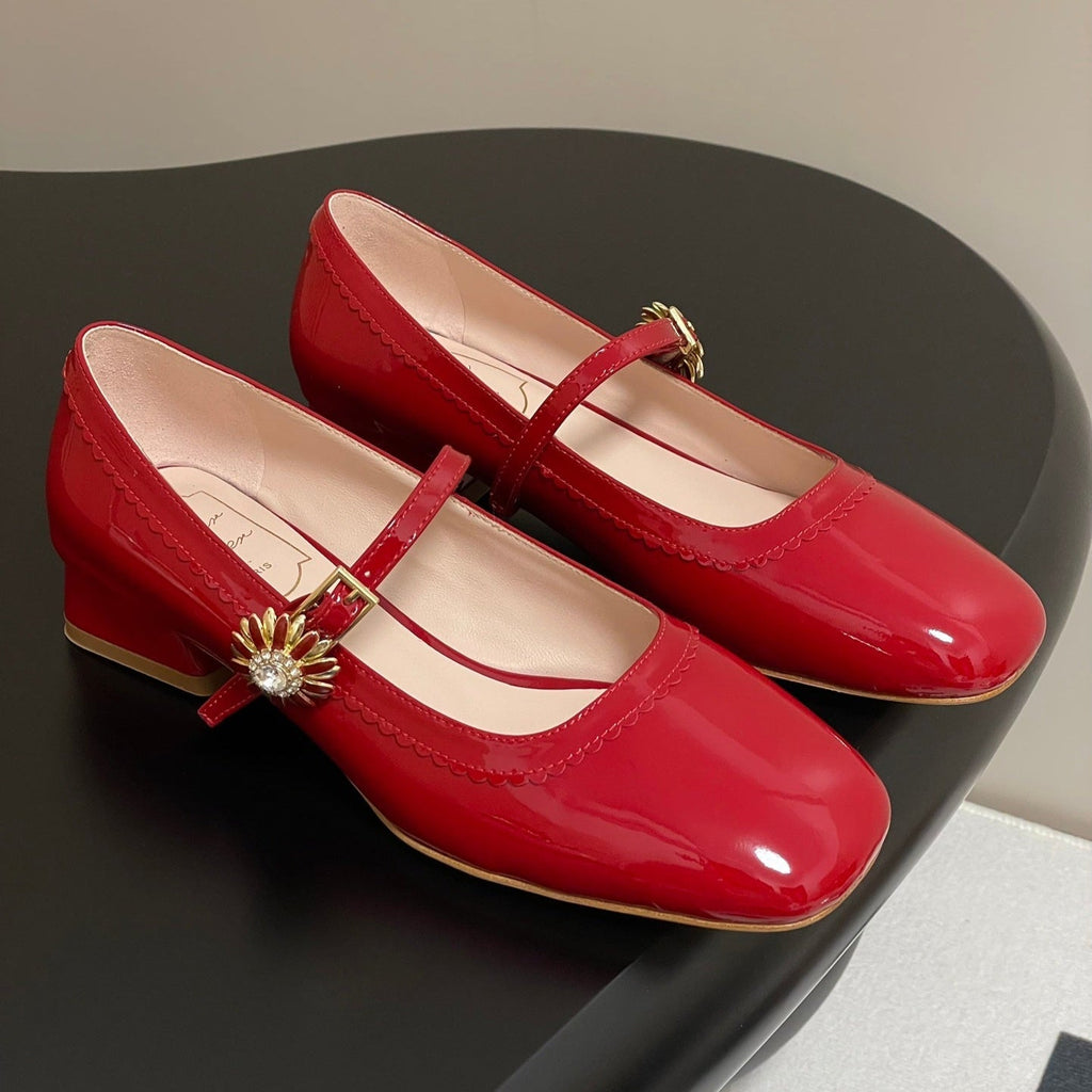 TRÈS VIVIER MARY JANE PUMPS IN RED PATENT CALFSKIN