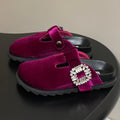 ROGER VIVIER 25S VIV' RANGERS MULES IN DARK MAGENTA VELVET EMBELLISHED CRYSTALS