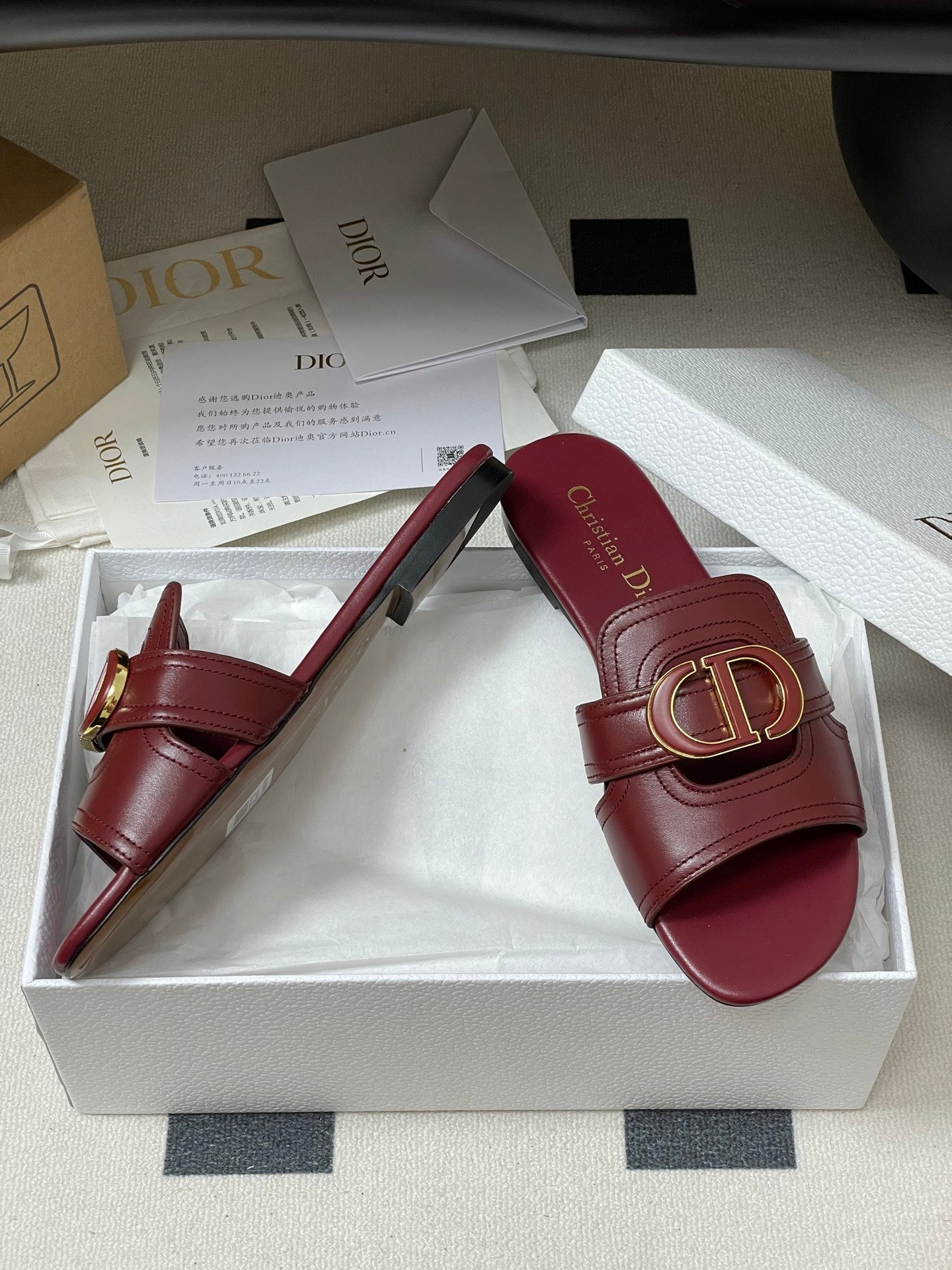 DIOR CLASSIC MONTAIGNE SANDALS 25S IN DARK RED LAMBSKIN WITH CD LOGO
