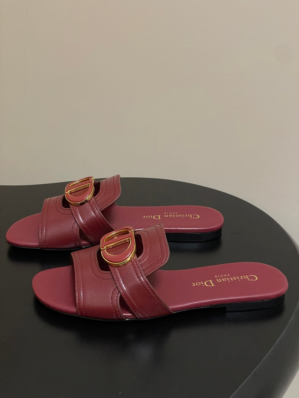 DIOR CLASSIC MONTAIGNE SANDALS 25S IN DARK RED LAMBSKIN WITH CD LOGO