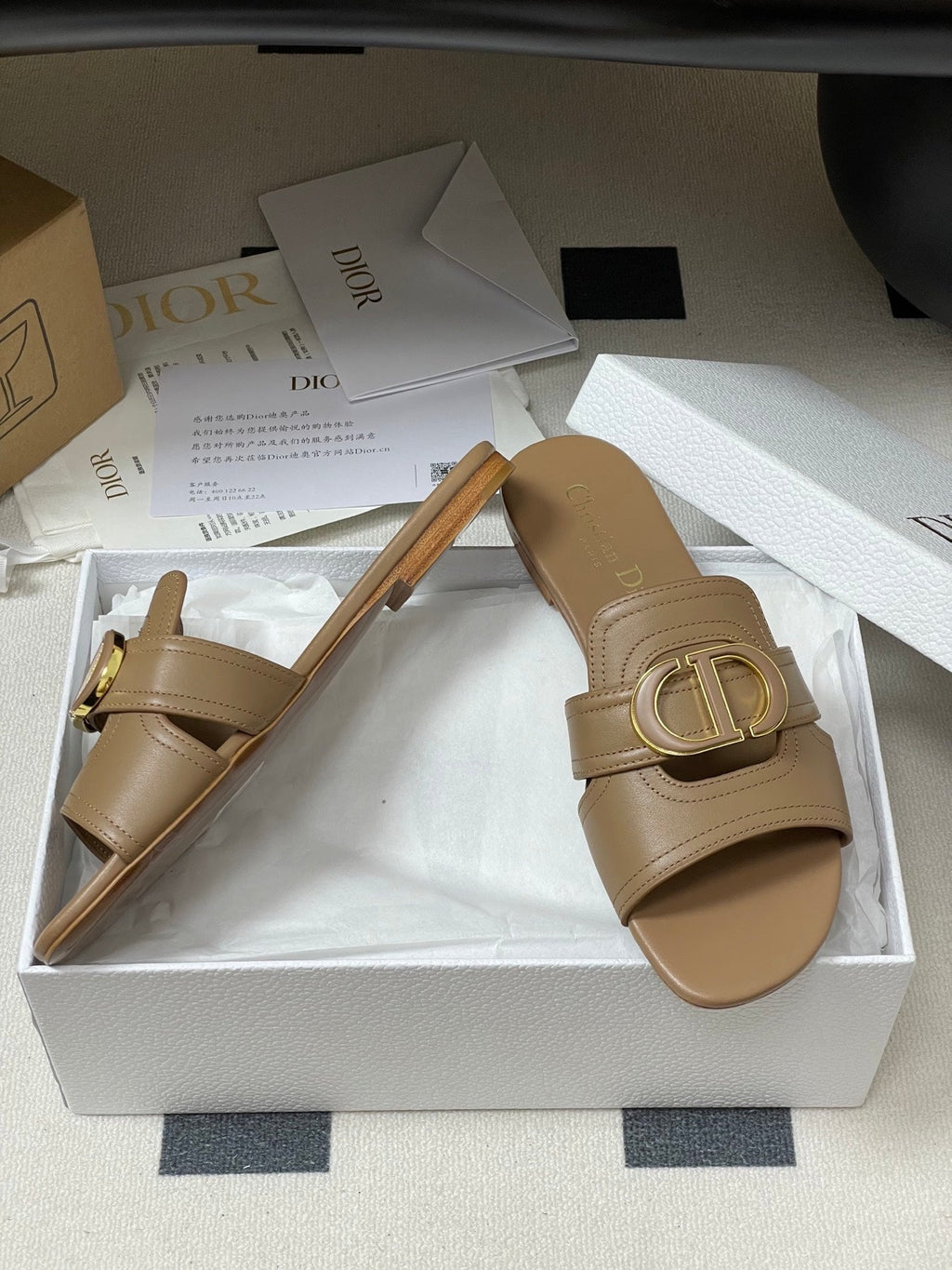 DIOR CLASSIC MONTAIGNE SANDALS 25S IN BROWN LAMBSKIN WITH CD LOGO