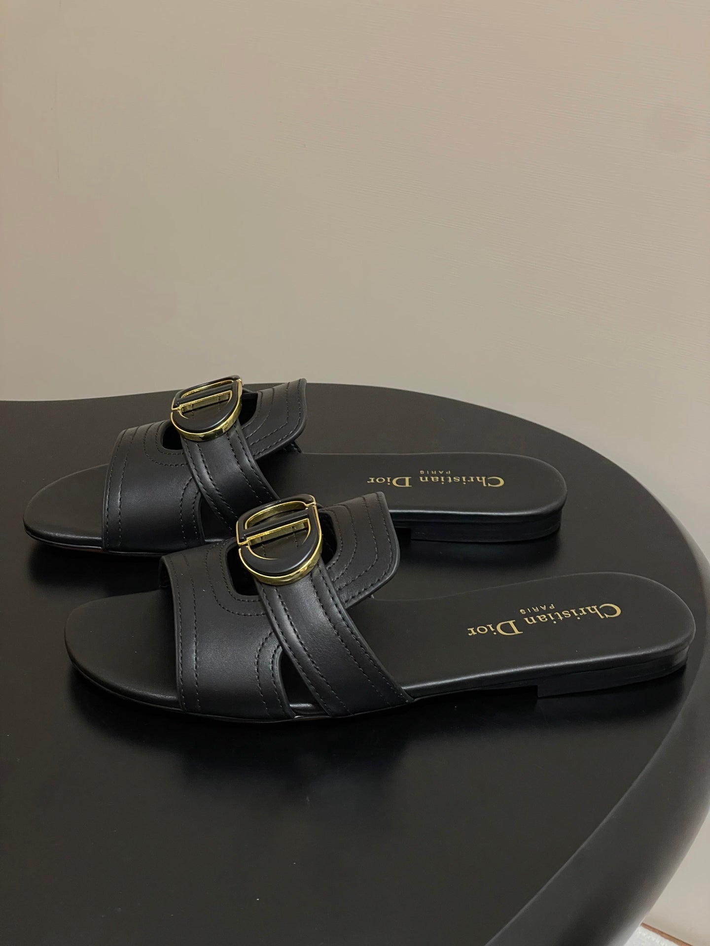 DIOR CLASSIC MONTAIGNE SANDALS 25S IN BLACK LAMBSKIN WITH CD LOGO