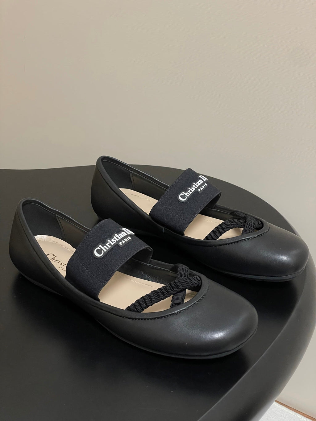 DIOR STRETCH BALLET FLATS 25S IN BLACK LAMBSKIN