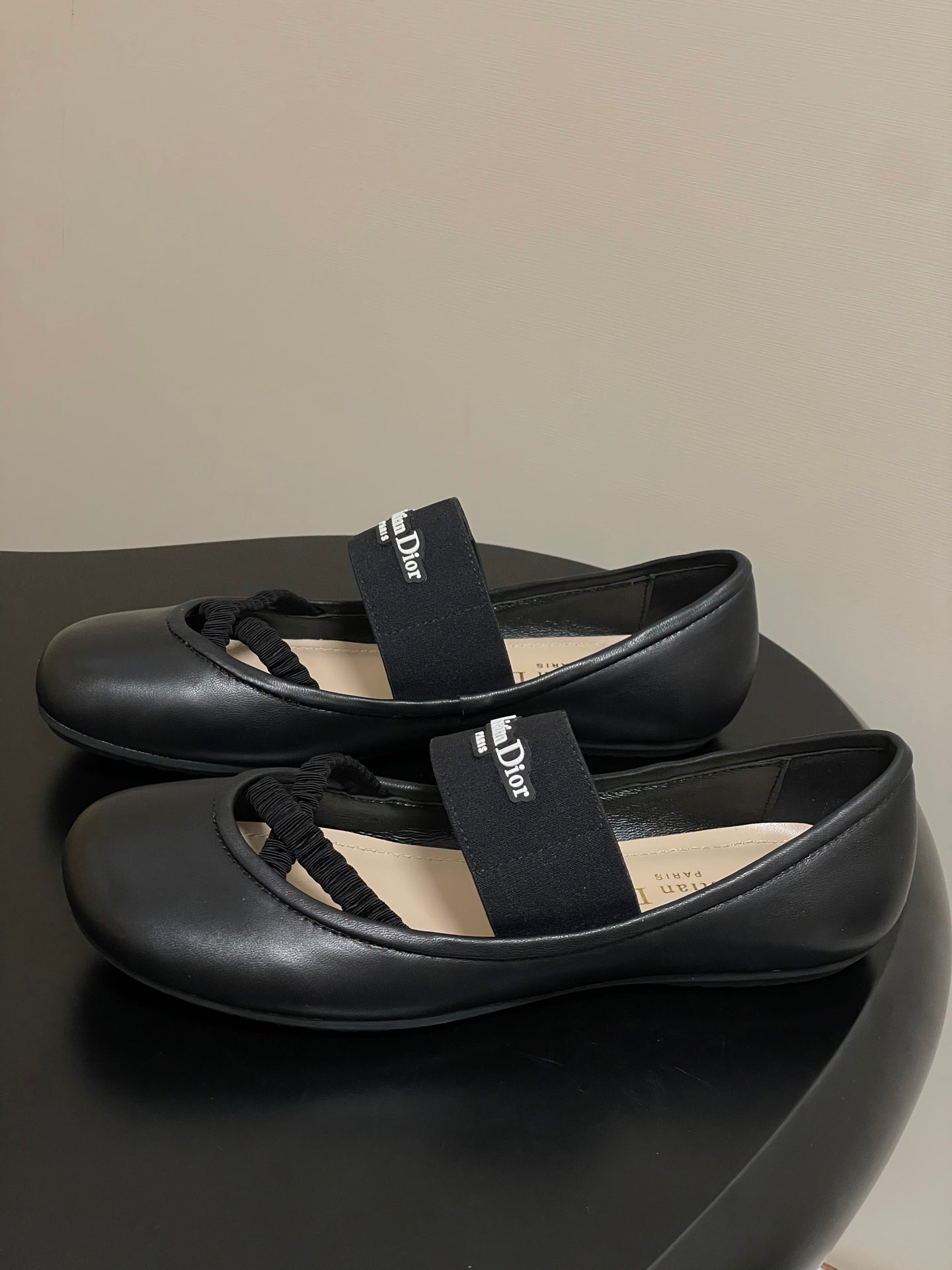DIOR STRETCH BALLET FLATS 25S IN BLACK LAMBSKIN