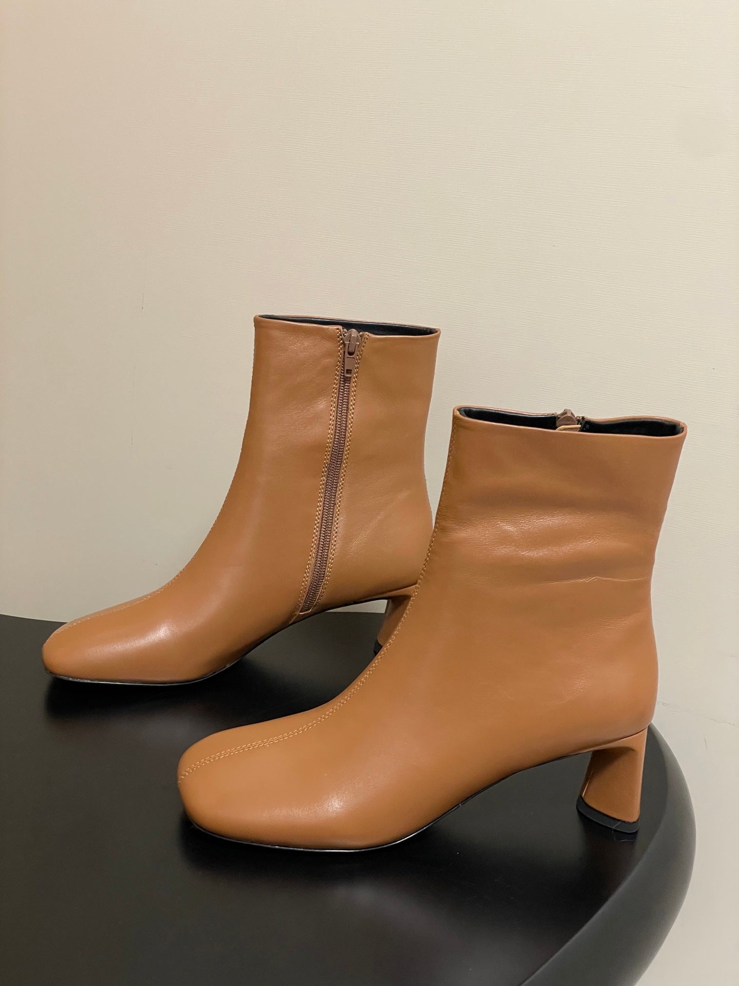 BALENCIAGA 25S ANKLE BOOTS 65 MM IN LIGHT BROWN COW LEATHER
