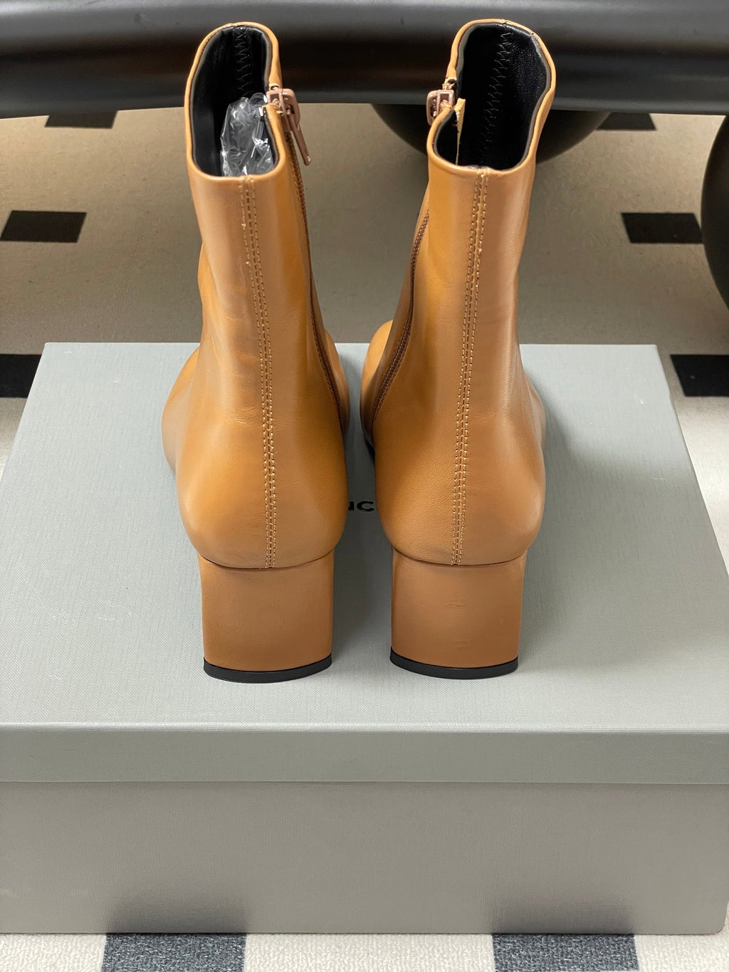 BALENCIAGA 25S ANKLE BOOTS 65 MM IN LIGHT BROWN COW LEATHER