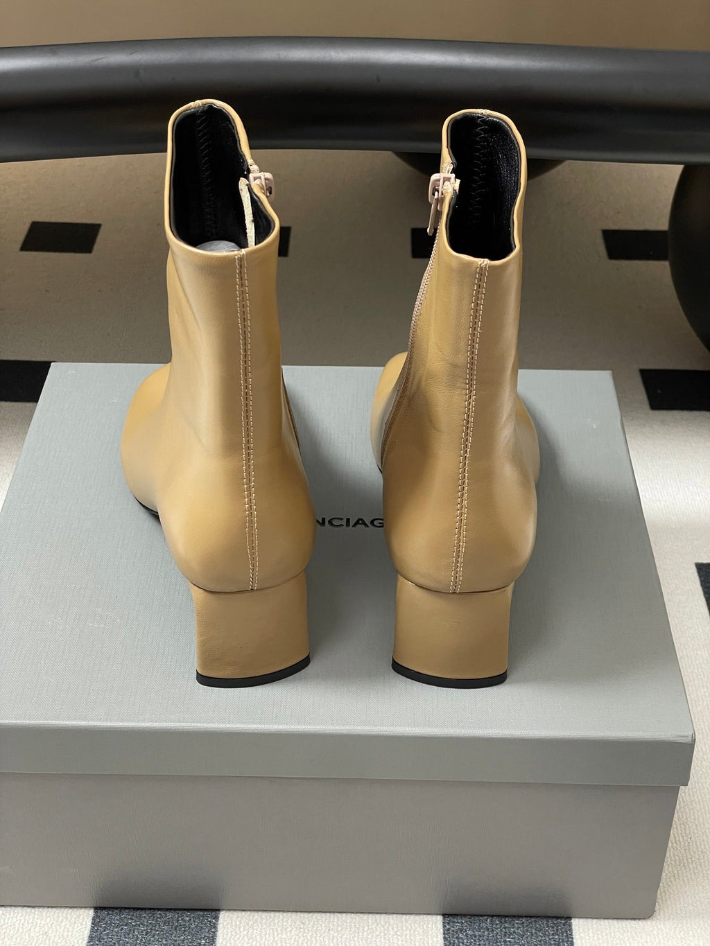 BALENCIAGA 25S ANKLE BOOTS 65 MM IN BEIGE BROWN COW LEATHER