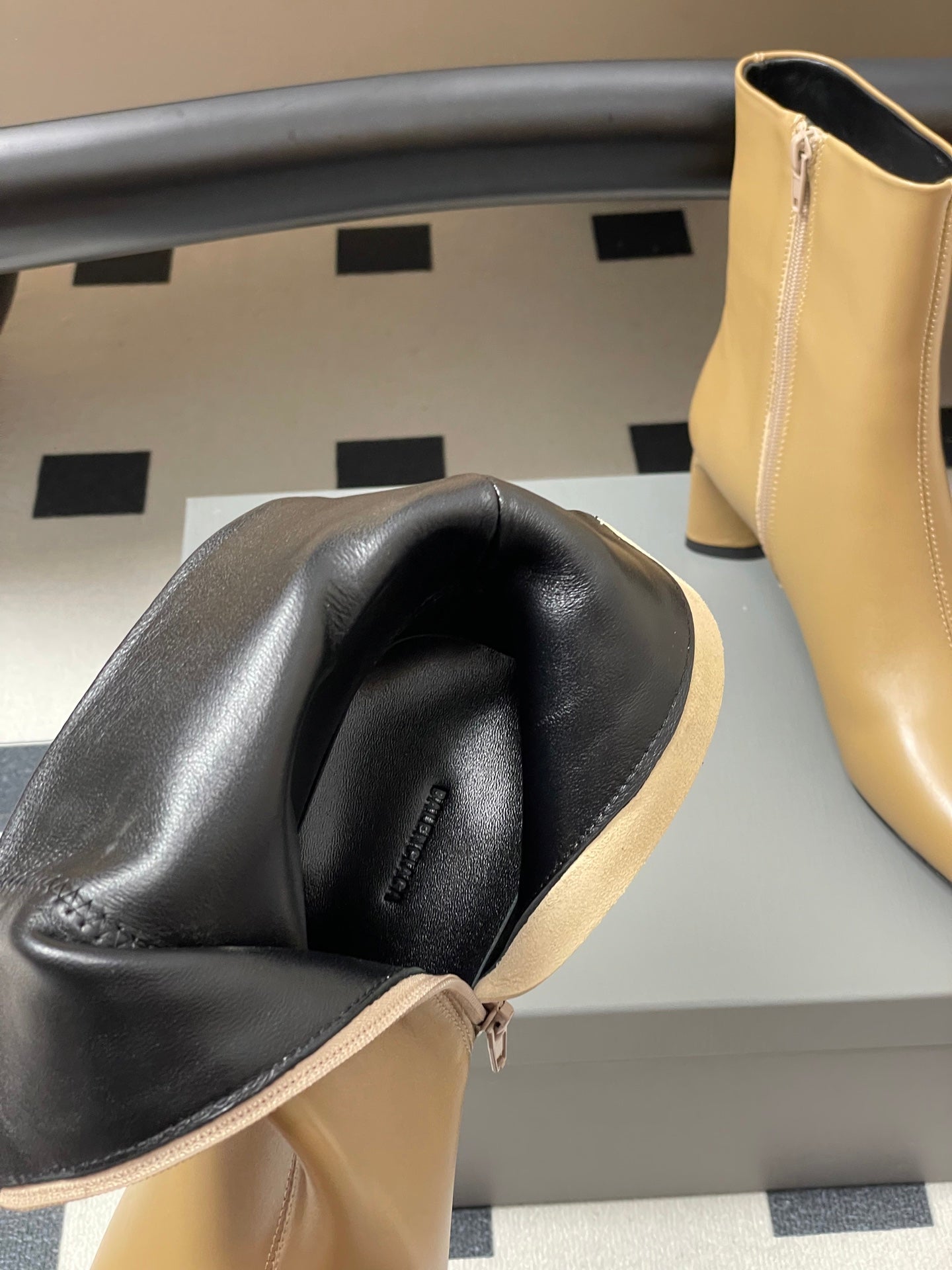 BALENCIAGA 25S ANKLE BOOTS 65 MM IN BEIGE BROWN COW LEATHER