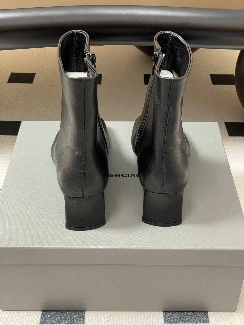 BALENCIAGA 25S ANKLE BOOTS 65 MM IN BLACK COW LEATHER