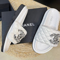 New Style Diamond Buckle Double C Thick Bottom Slippers White Sheepskin