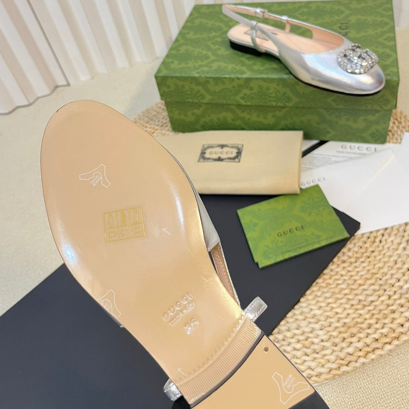 GG Double G patent leather slingback ballet flats Sliver