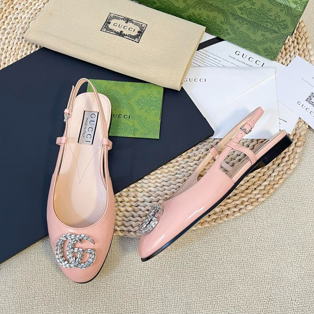 GG Double G patent leather slingback ballet flats Glossy Rose Pink
