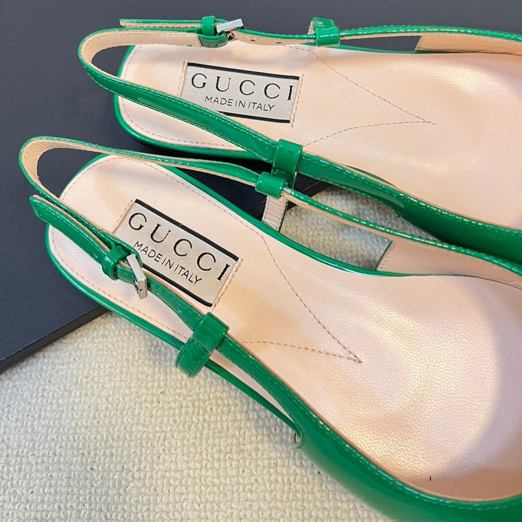 GG Double G patent leather slingback ballet flats Glossy Forest Green
