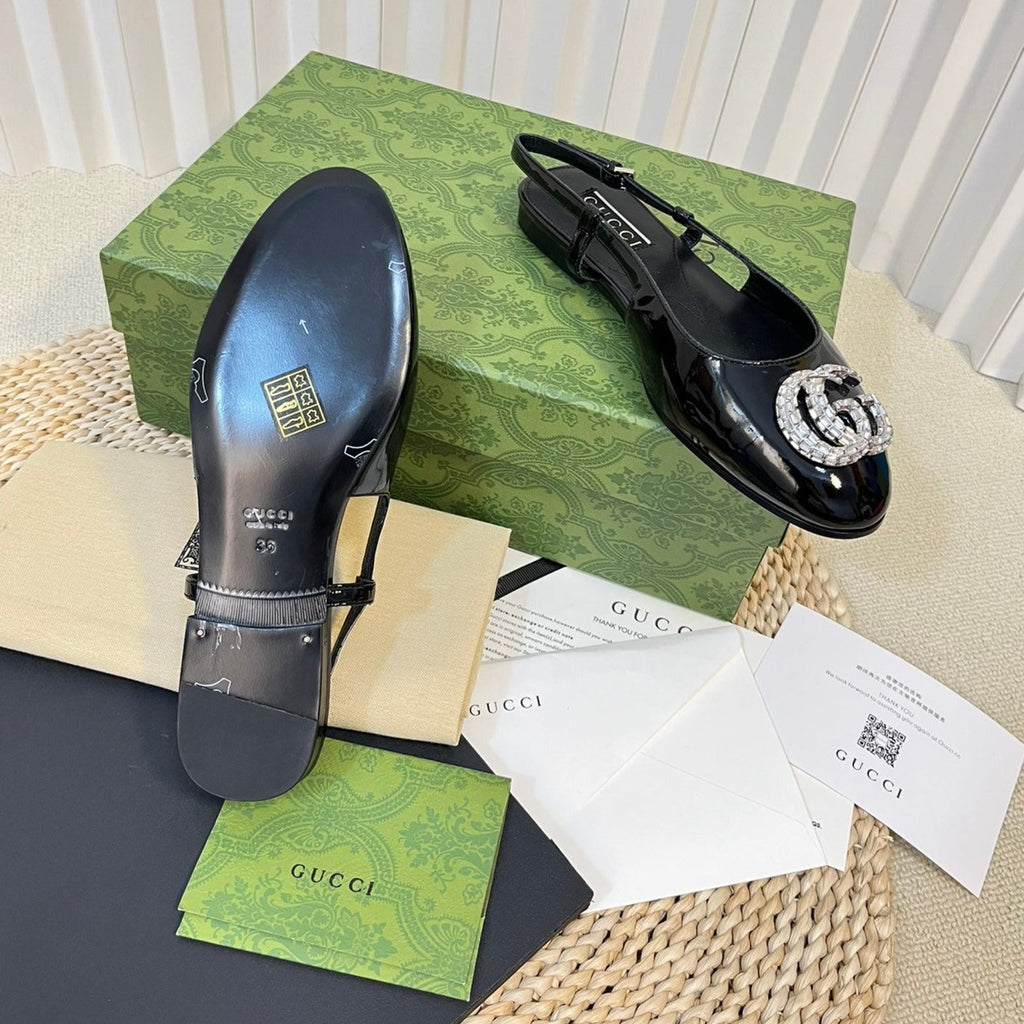 GG Double G patent leather slingback ballet flats Glossy Black