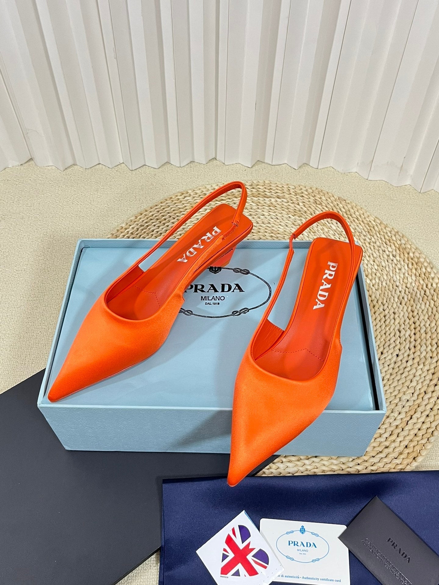 PRA POINTED TOE SLINGBACK PUMPS BRIGHT ORANGE SATIN