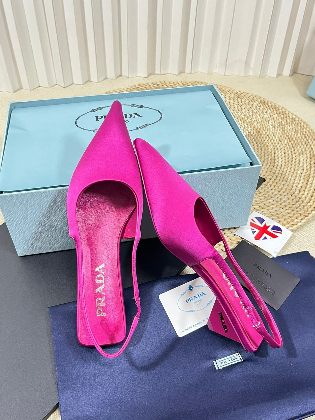 PRA POINTED TOE SLINGBACK PUMPS BRIGHT PINK SATIN
