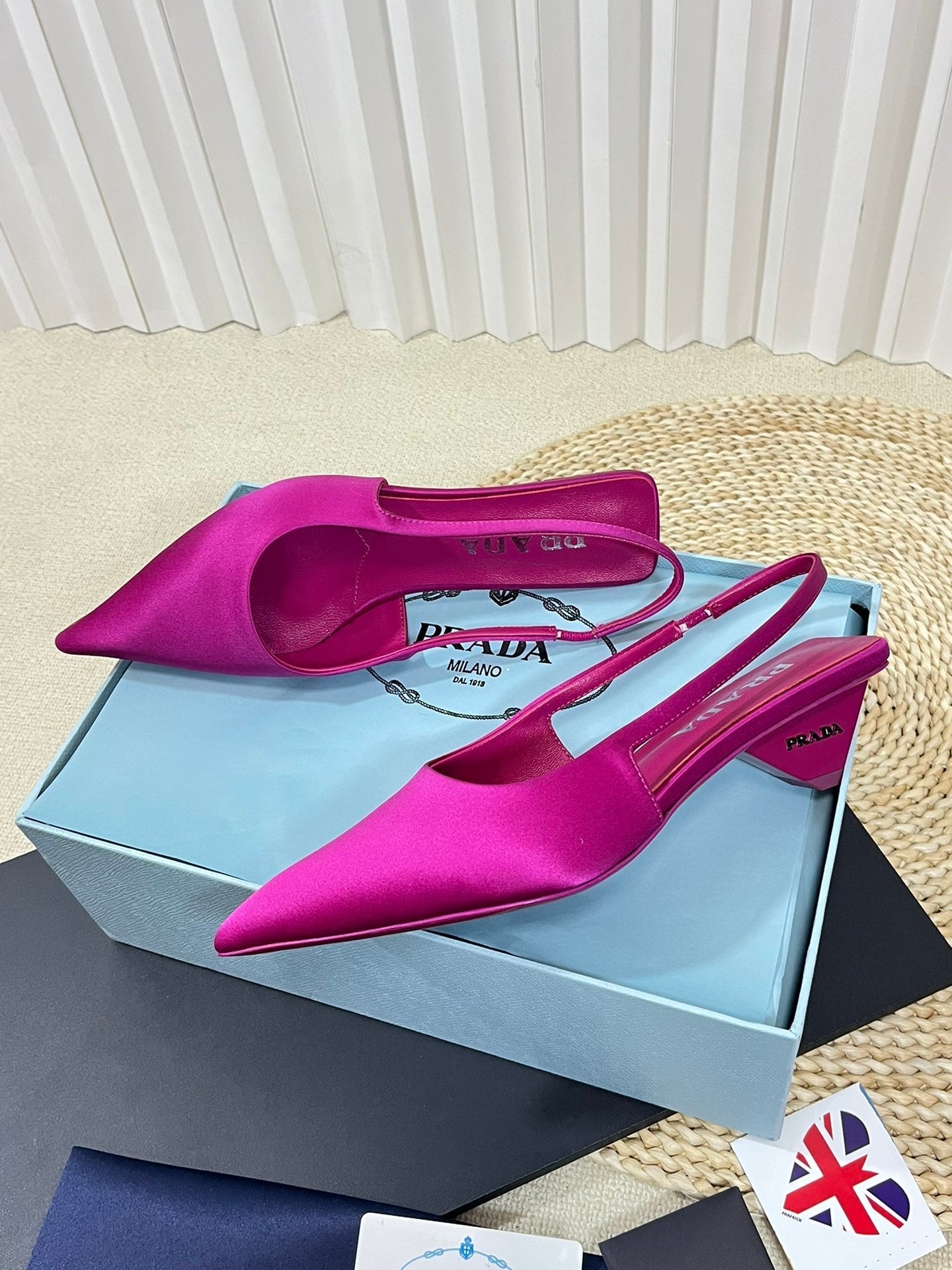 PRA POINTED TOE SLINGBACK PUMPS BRIGHT PINK SATIN
