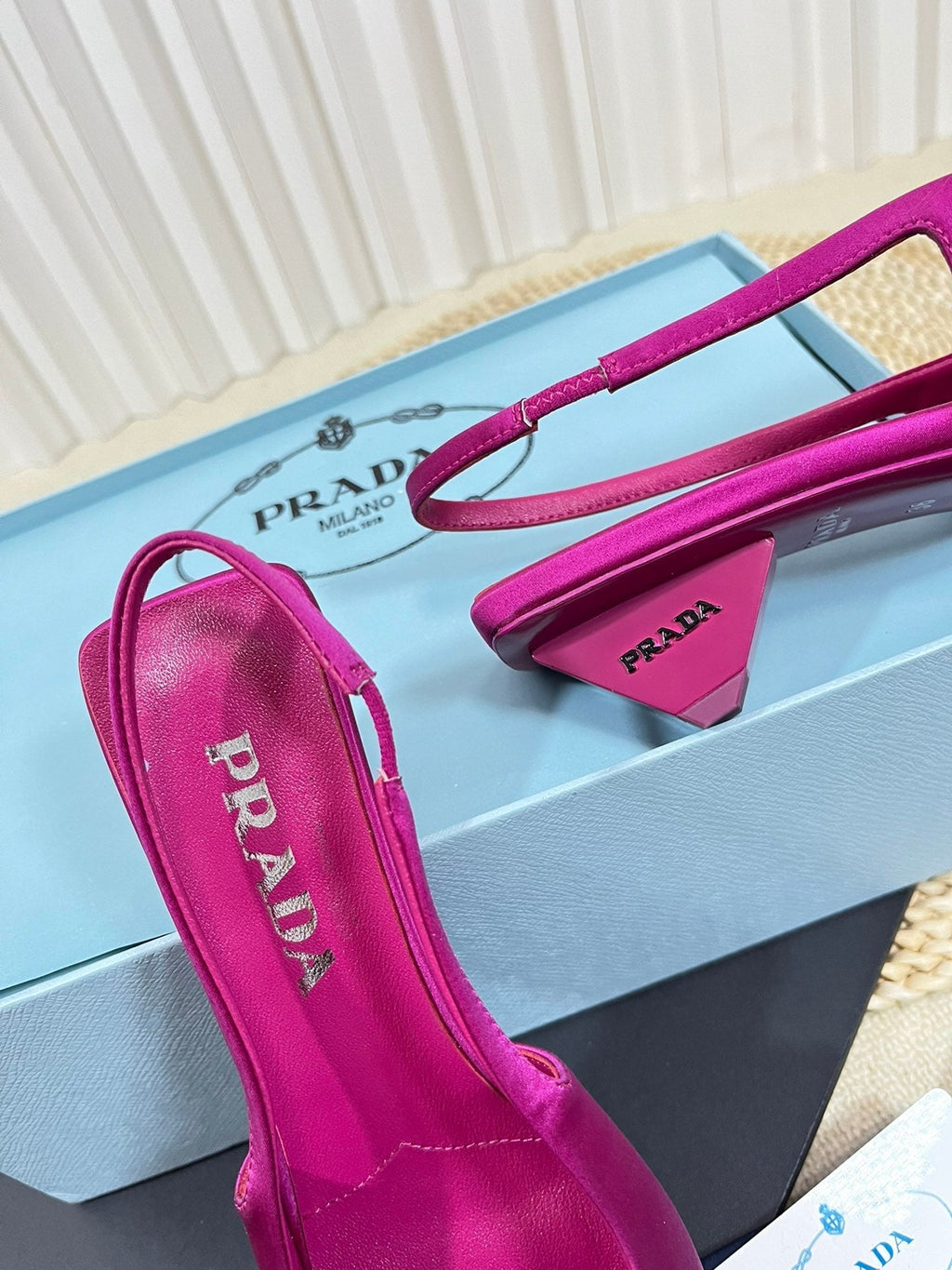 PRA POINTED TOE SLINGBACK PUMPS BRIGHT PINK SATIN