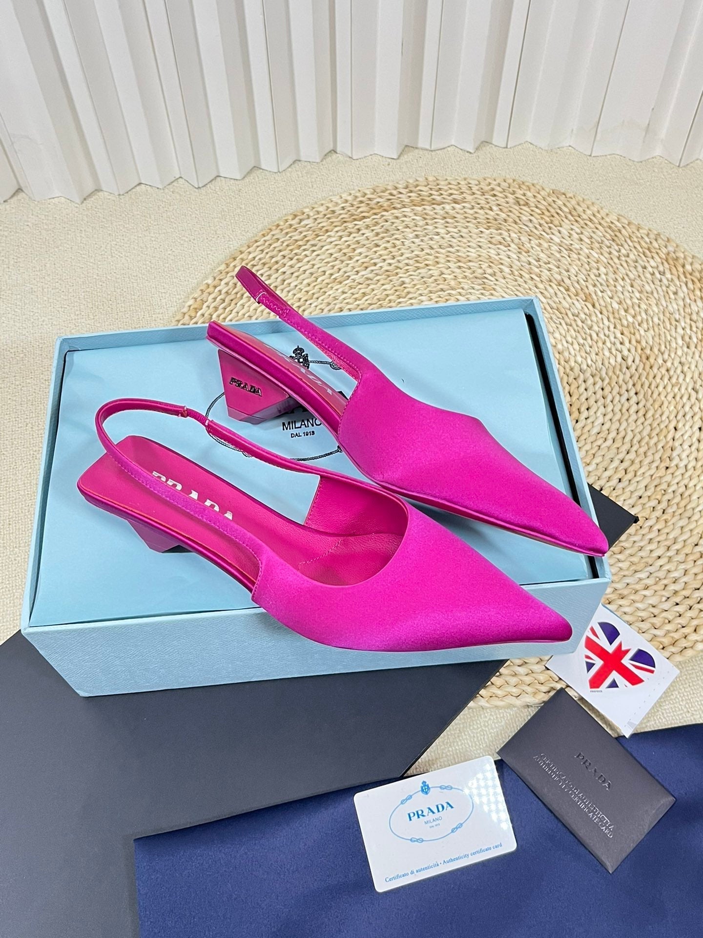 PRA POINTED TOE SLINGBACK PUMPS BRIGHT PINK SATIN