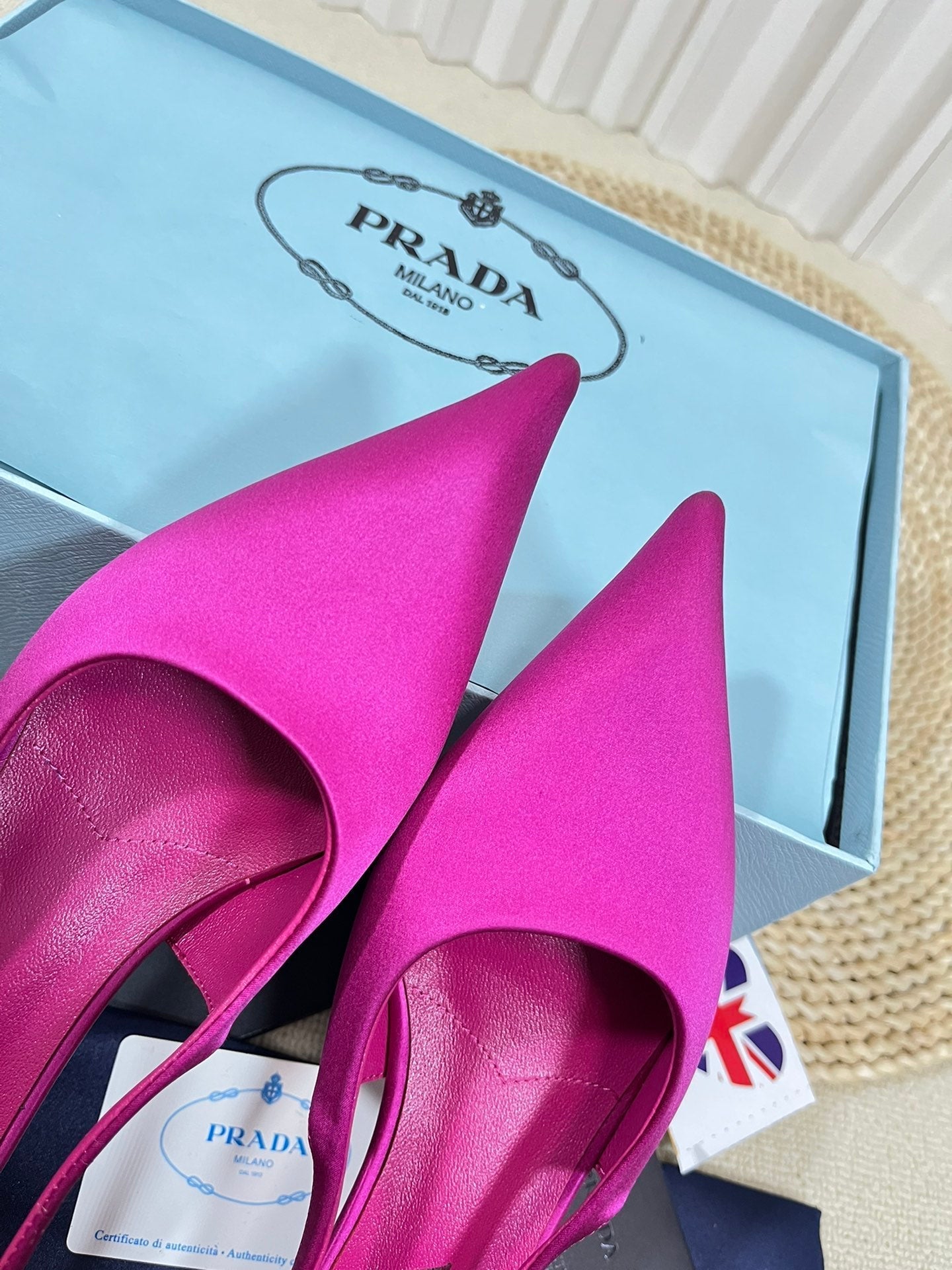 PRA POINTED TOE SLINGBACK PUMPS BRIGHT PINK SATIN