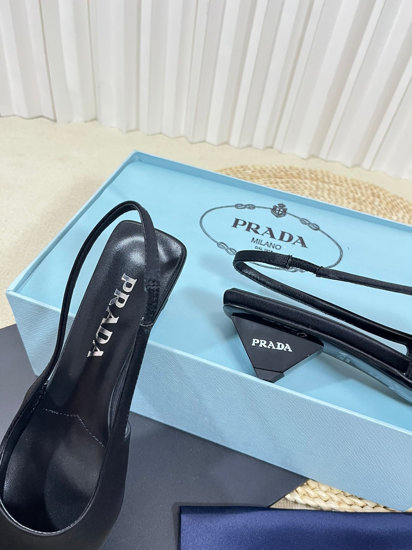 PRA POINTED TOE SLINGBACK PUMPS BLACK SATIN