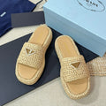 PRA WEDGE FLATFORM SLIDES BEIGE RAFFIA