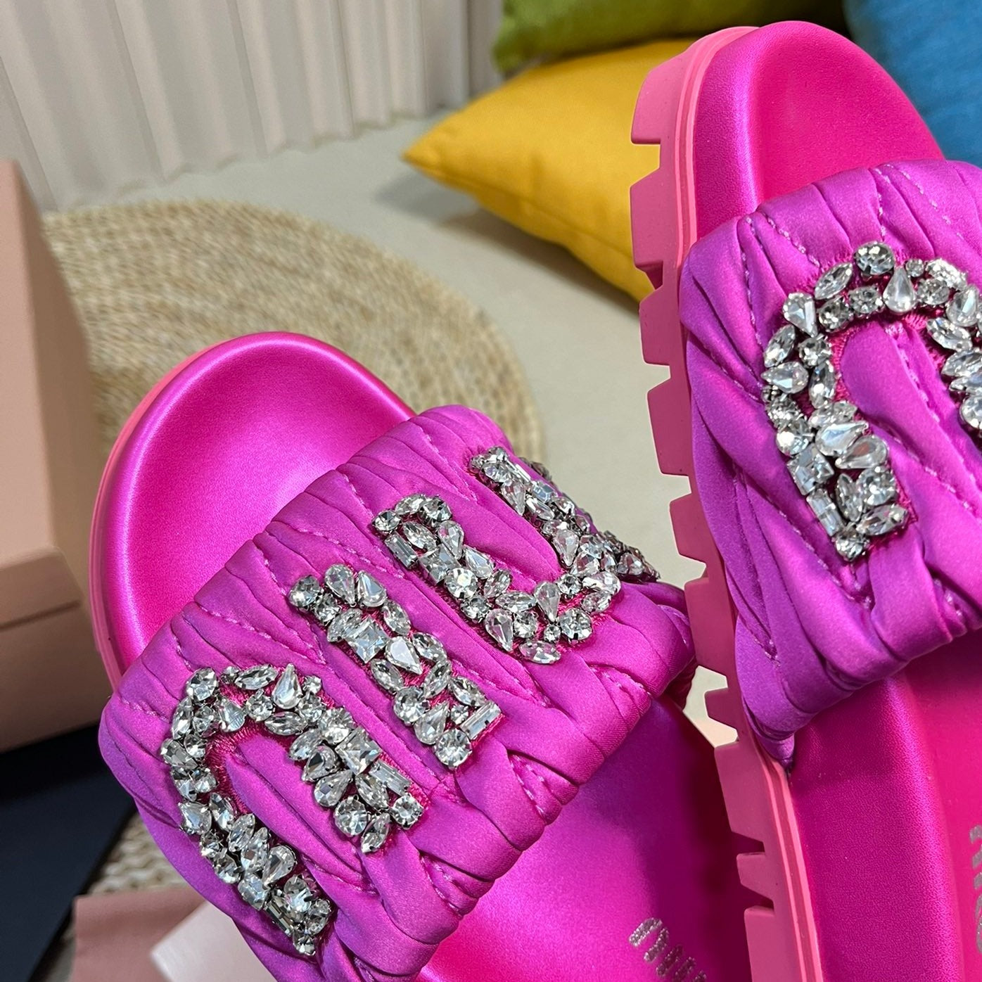 Bright Pink Sheepskin Diamond Slippers