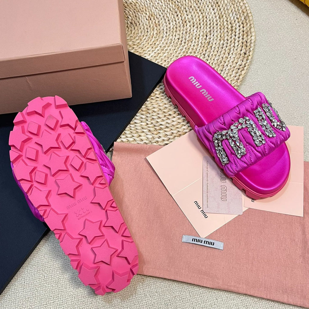 Bright Pink Sheepskin Diamond Slippers