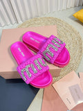 Bright Pink Sheepskin Diamond Slippers